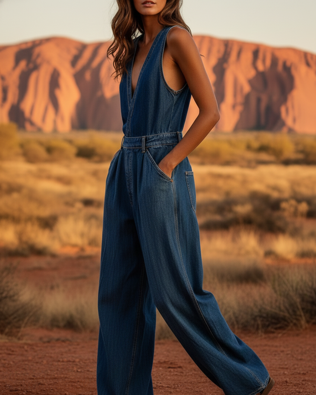 Retro Loose Denim Jumpsuit with Elastic Waist